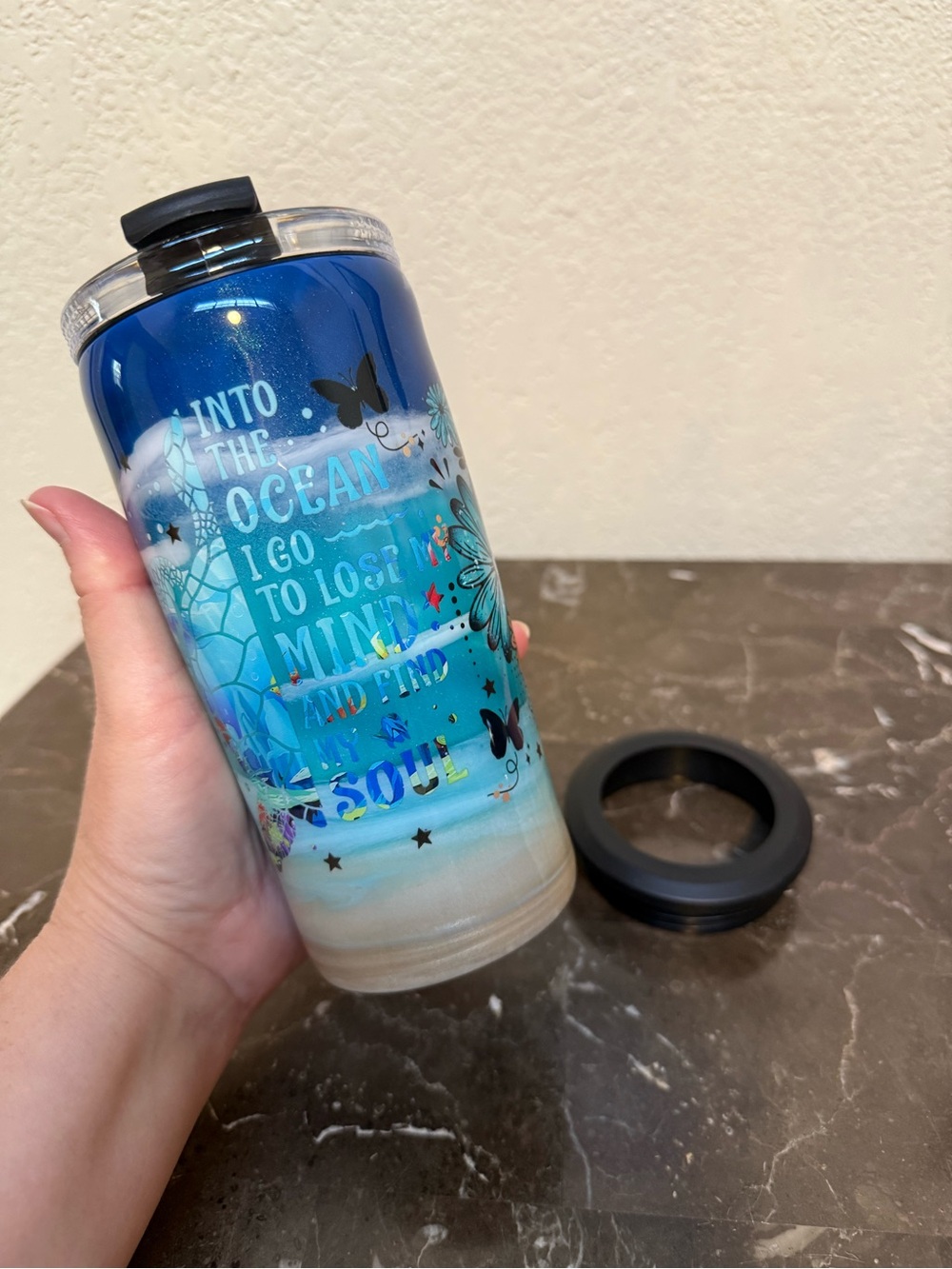 Ocean Scene Sea Turtle 4in1 Can Cooler Convertible Tumbler Cup
